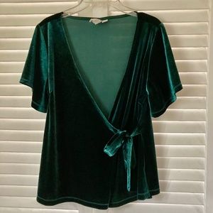Green velvet wrap blouse